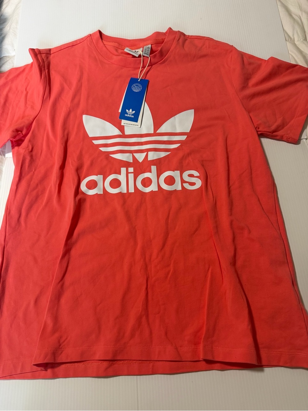 Adidas Trefoil Logo Tee in Coral and White t shirt NWT womans XL